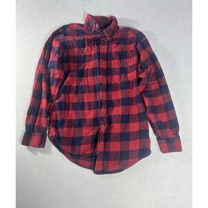 Croft & Barrow Flannel Shirt Men's Small Red Black Buffalo Plaid Long Sleeve